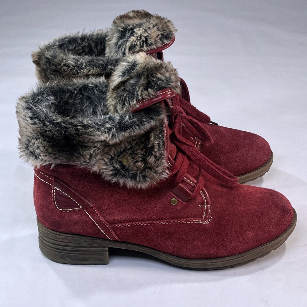 Spring Step Ankle Boots Womens 38 Red Suede Leather‎ Faux Fur Outdoor Gorpcore